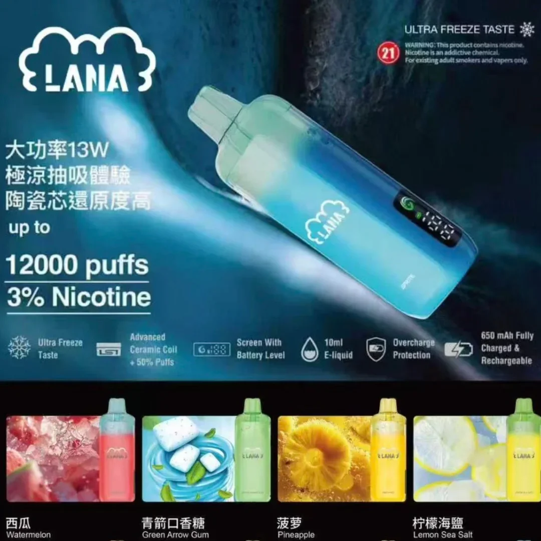 新品LANA-12000口一次性電子煙.webp LANA 12000口拋棄式電子煙 | 13W強勁輸出 | LANA VAPE一次性電子菸現貨:圖片 1